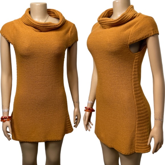 Anthropologie Sparrow Retro Knit Sweater Mini Dress Cowl Neck Orange size L - Picture 9 of 13